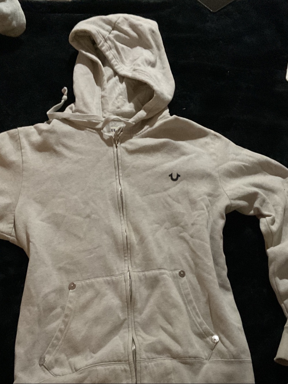 True Religion Beige Zip Hoodie with Horseshoe Logo